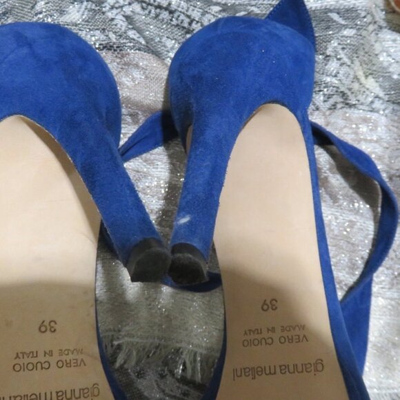 BOGO Gianna Meliani for Gwen Rawls Blue Italian Suede heels pumps sandals - Picture 10 of 11